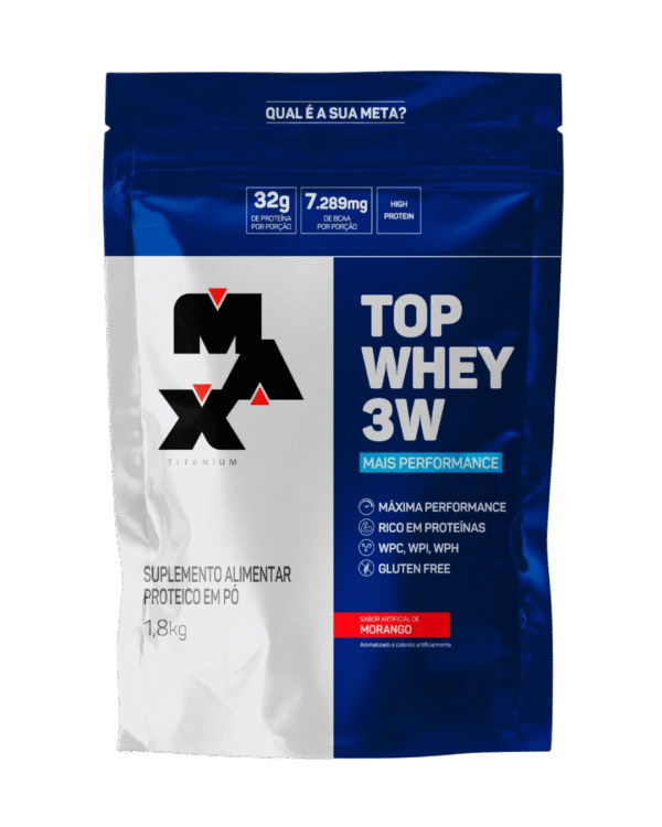 PROTEÍNA MAX TITANIUM TOP WHEY 3W MAIS PERFORMANCE MORANGO (1800g)